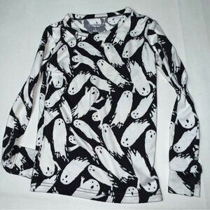 Cat & Jack Halloween Pajama Shirt Unisex 6 Black White Ghosts PJ Top Boys Girls